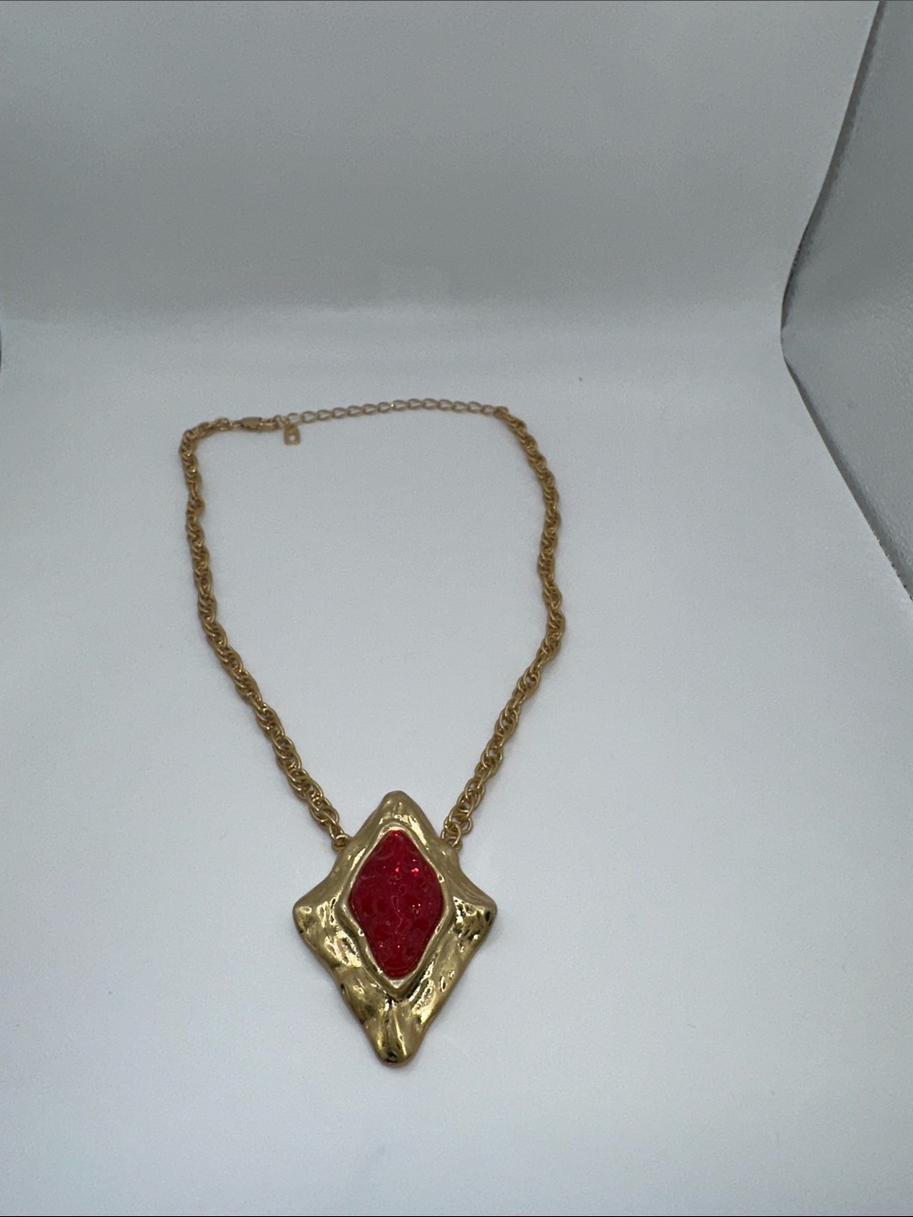 Gold-Tone Necklace with Red Stone Pendant - Women's Jewelry
